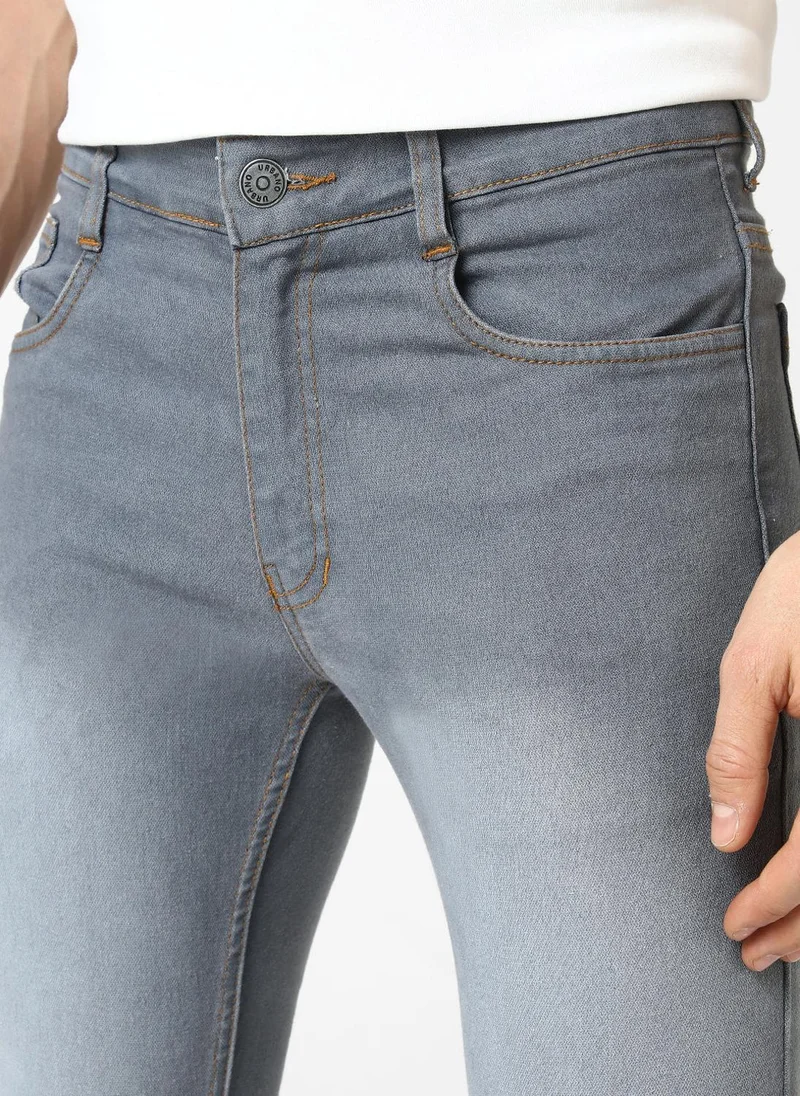 Urbano Fashion  Urbano Fashion Men's Grey Slim Fit Washed Jeans Stretchable for Men | Best Price UAE